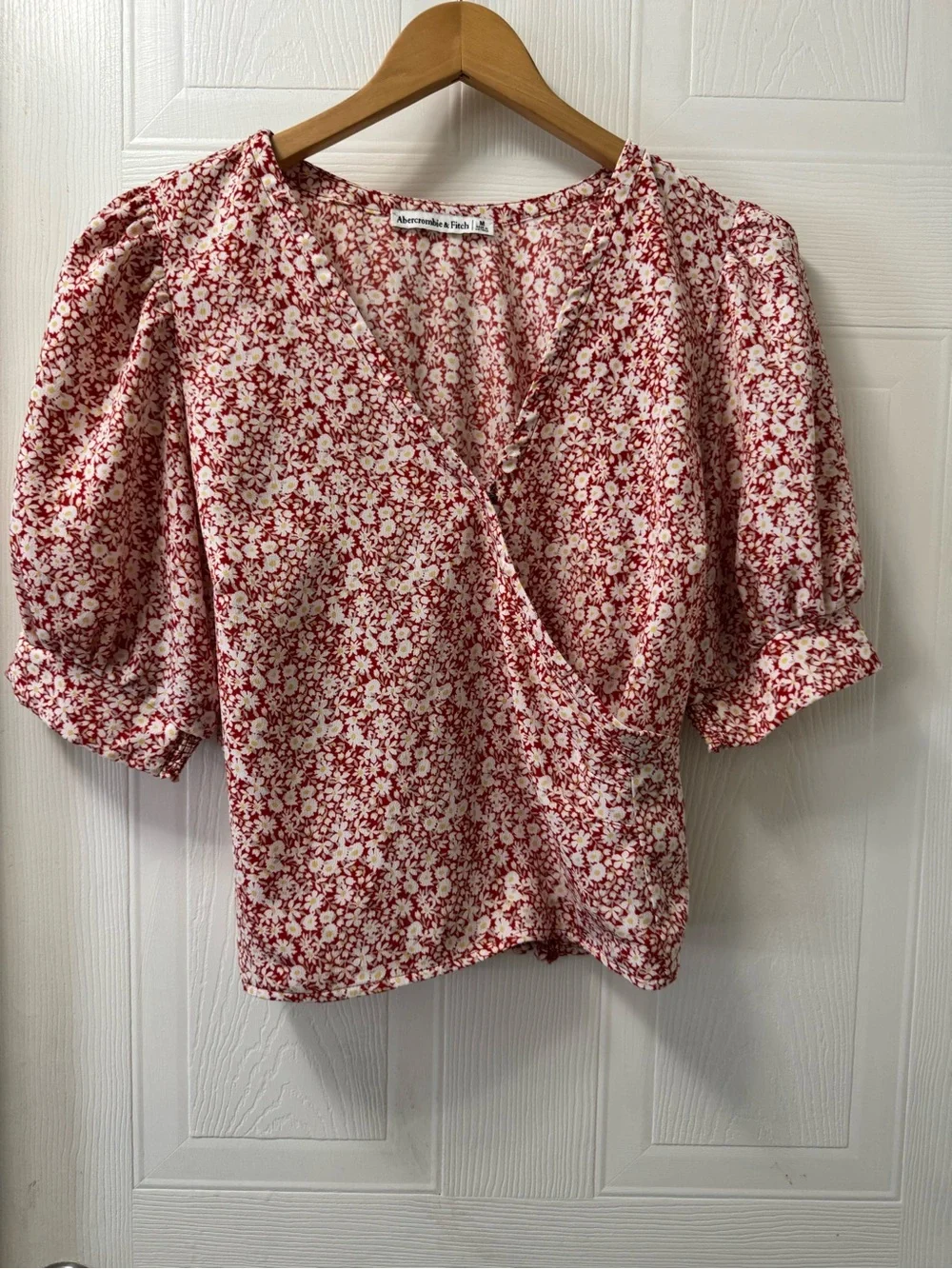 Abercrombie & Fitch Red and White Floral Wrap Top